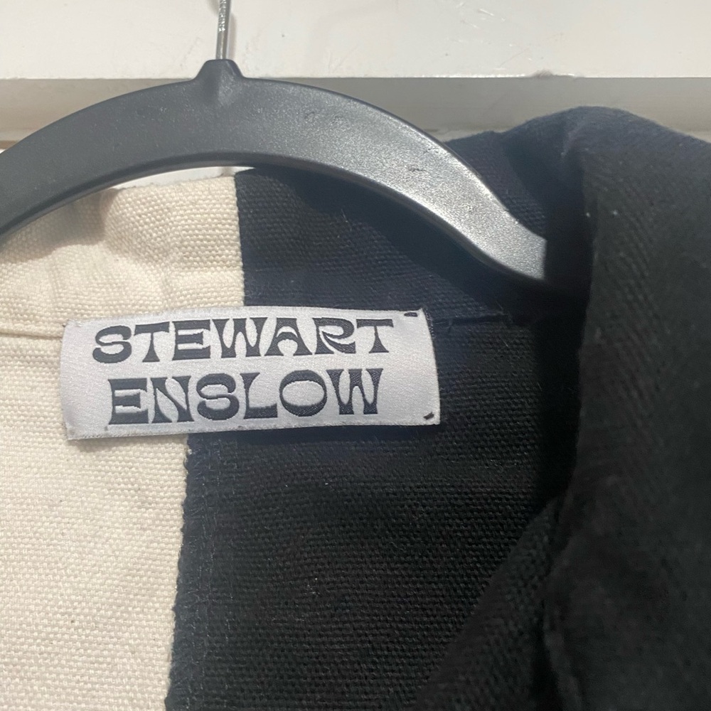 Stewart Enslow short jacket Womens small black cream button front soft canvas - Picture 4 of 5